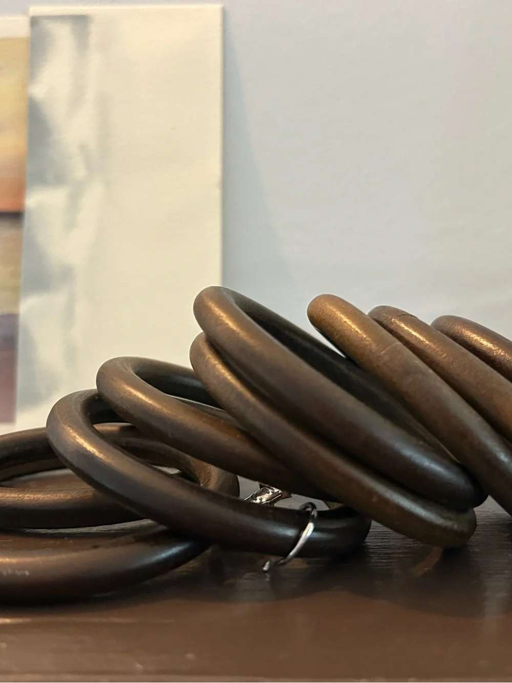 Pottery Barn Dark Brown Wooden Curtain Rings  - Set of 9